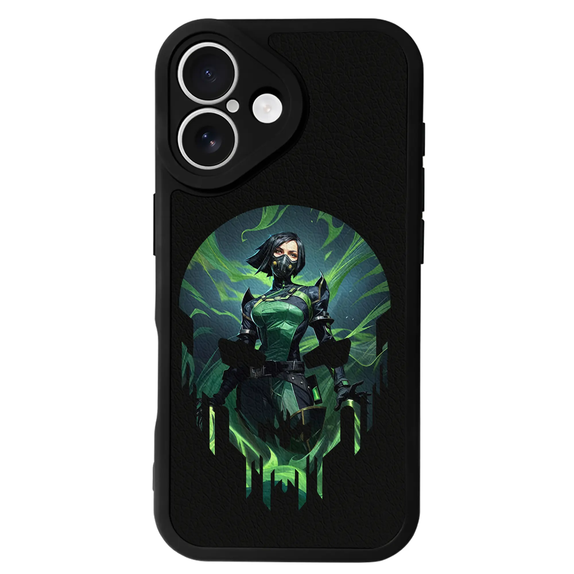 VALORANT グッズ,ヴァイパー - IPhone 16シリーズ対応 ・ シリコンスマホケース ・ レザー調 ・ 高精度フィット ・ 耐衝撃 ・ ワイヤレス充電対応 ・ 精密カット